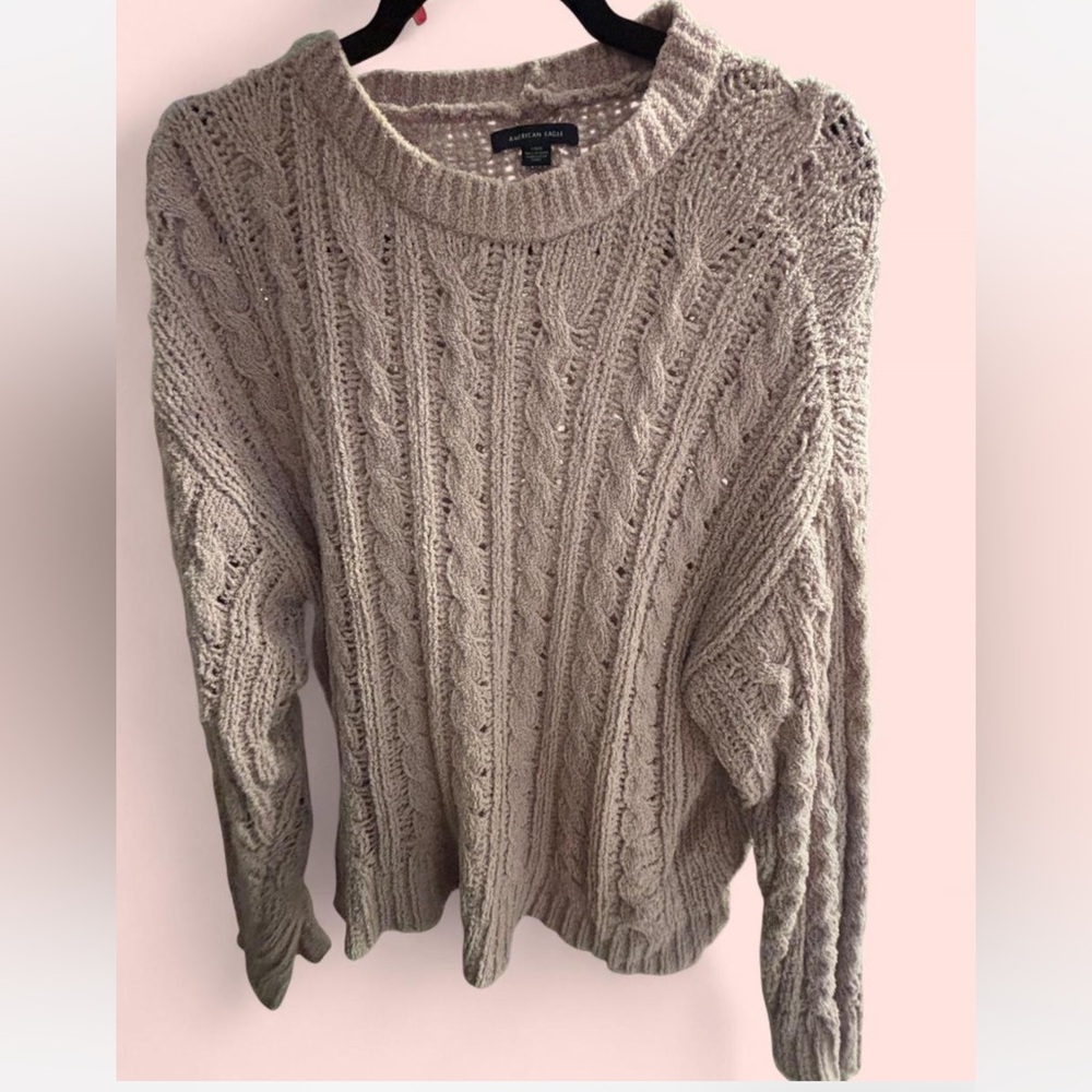 American Eagle Outfitters Taupe Cable Knit Sweater
